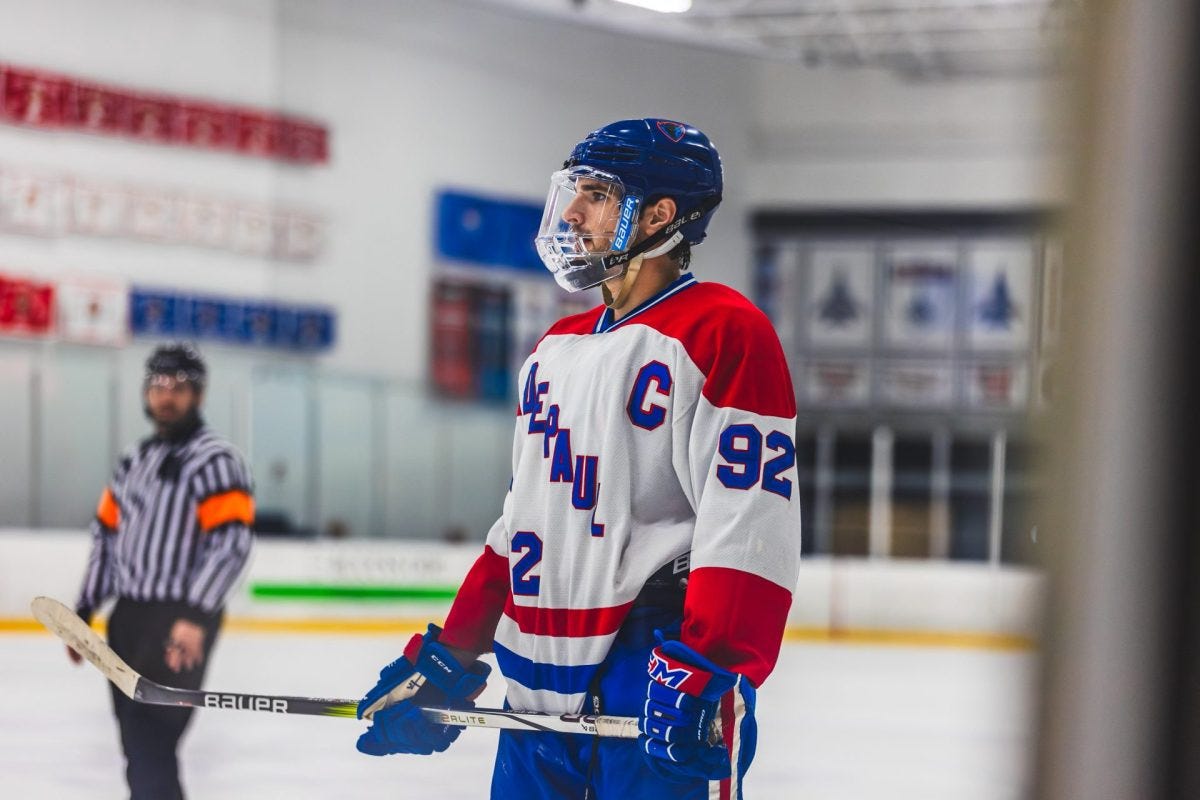 Brock+Ash%2C+senior+and+caption+of+the+DePaul+club+hockey+team%2C+awaits+play+at+a+Sept.+29+home+game+in+Chicago+versus+Davenport.++Ash+has+played+an+important+role+in+securing+the+team%E2%80%99s+first+regional+qualification+in+nearly+15+years.