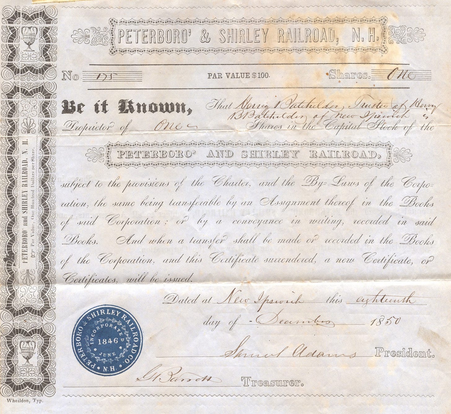 Railroad stock certificate