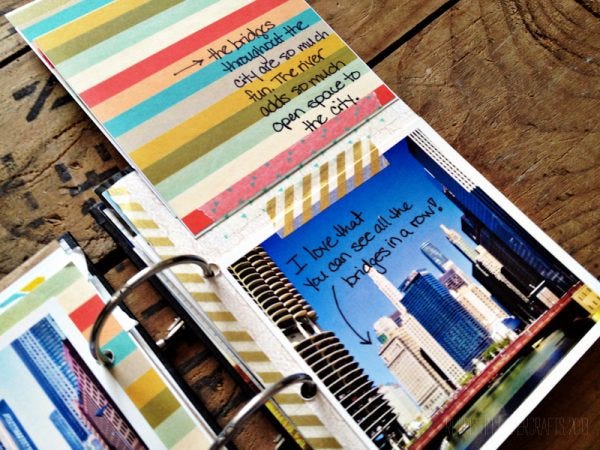 I needed a way to show off all the great architecture photos without bogging the entire album down, so I created a flip-style insert to keep them all on a single page. 