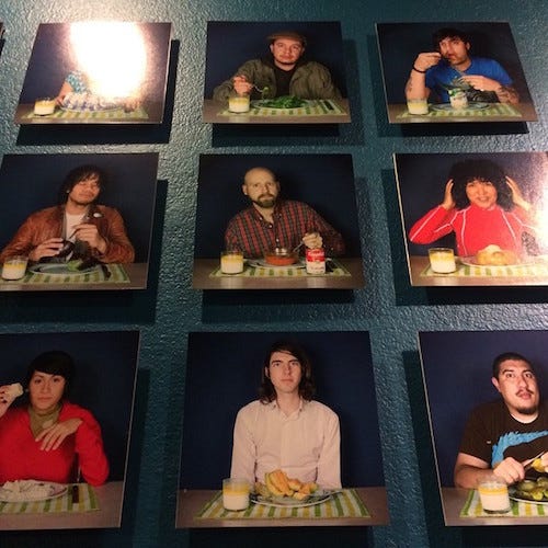 Portraits of people eating food