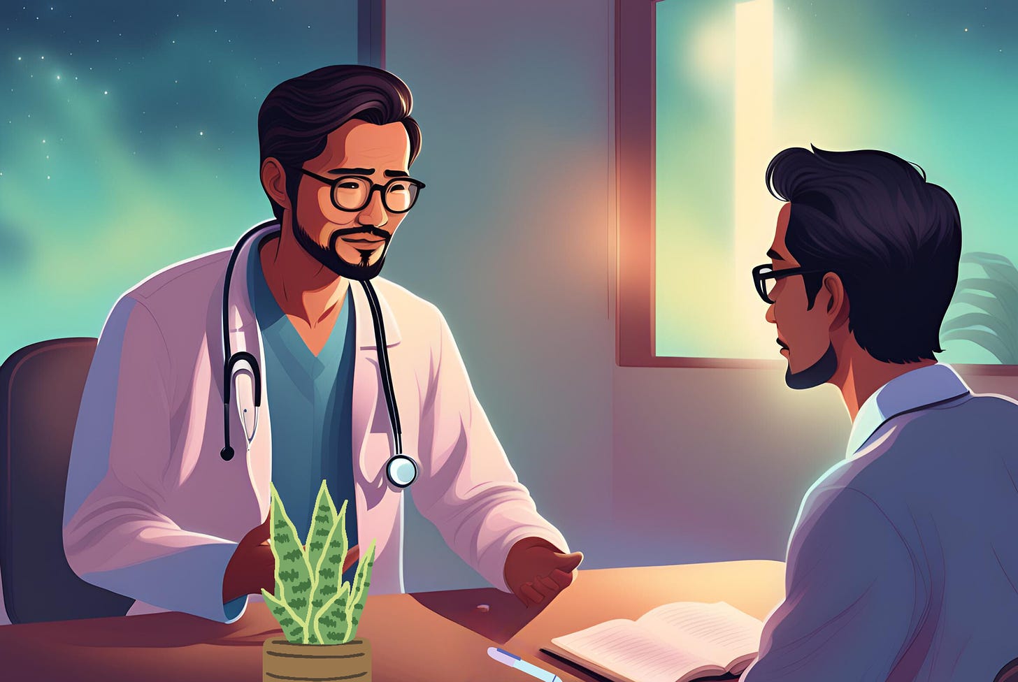 Illustration of a man talking to a doctor