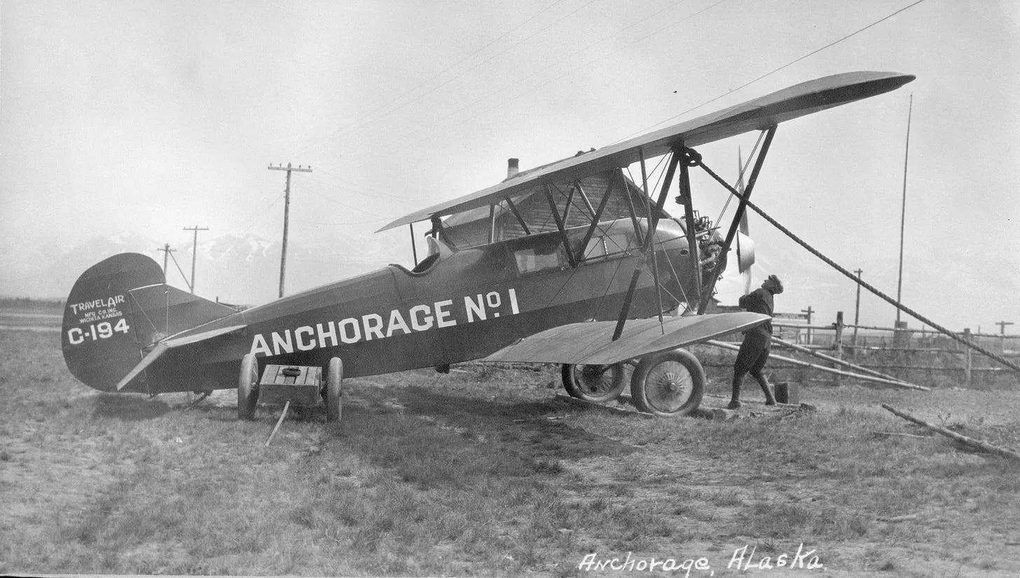 Alaska aviation history and one of the first airplanes in Anchorage.