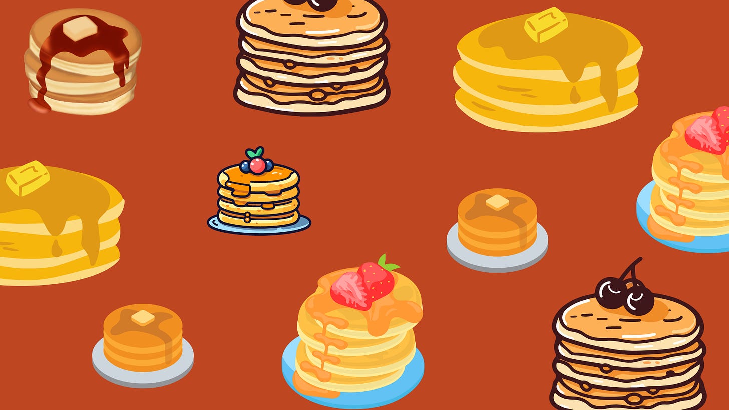 Graphic of pancake icons on orange background