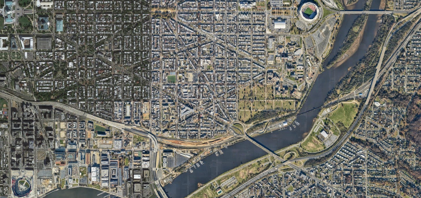 Aerial view of Nationals Park and surrounding area