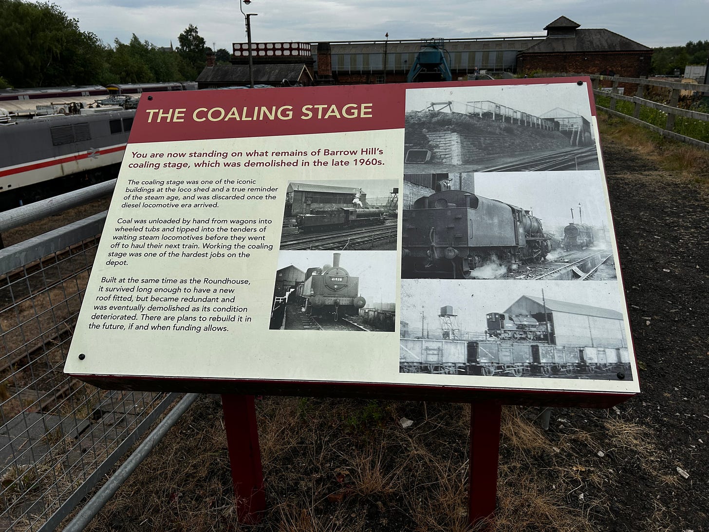 A sign at Barrow Hill Roundhouse on the former coaling stage explaining how it worked. 