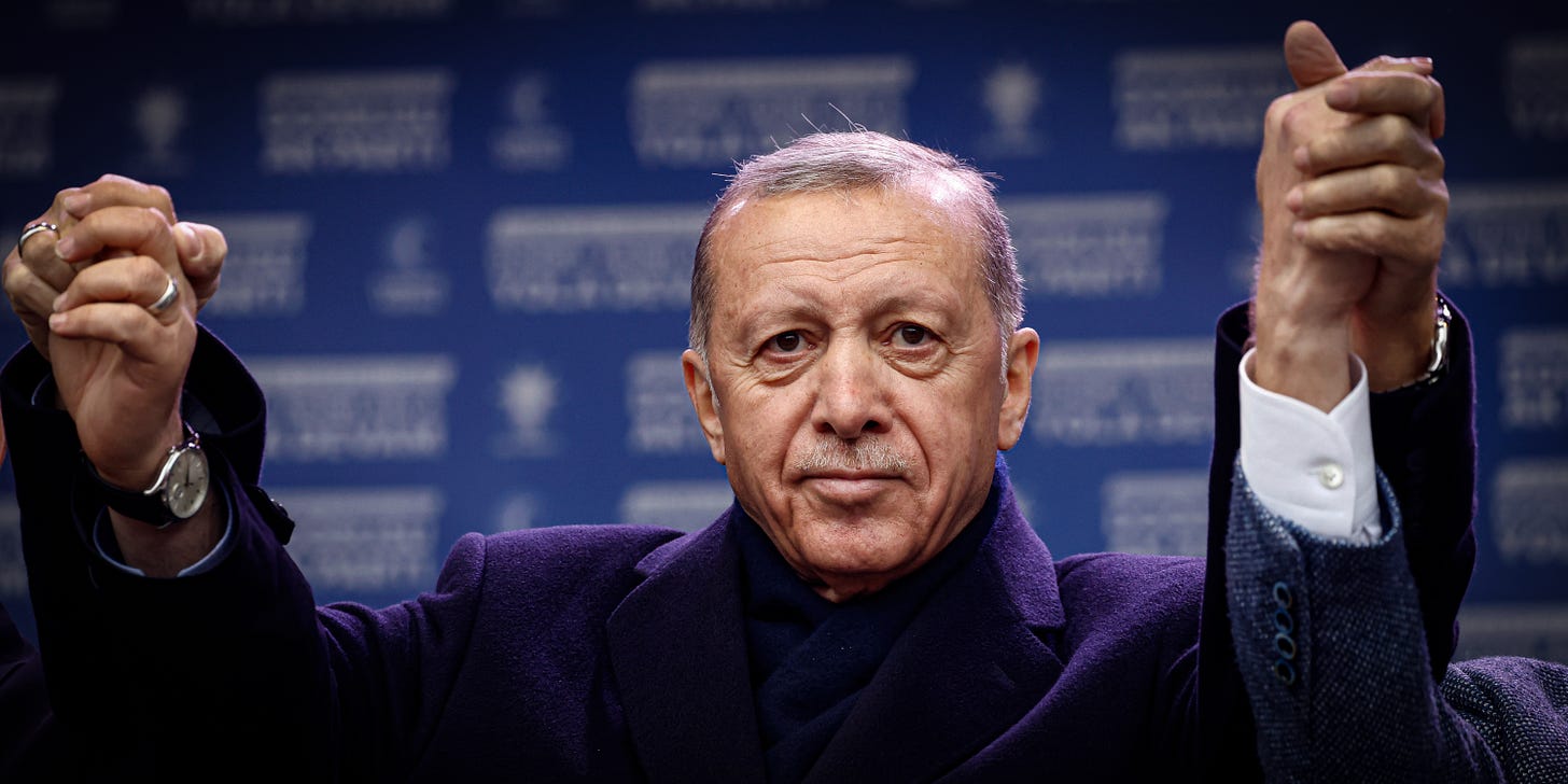 ISTANBUL, TURKEY - MAY 12: Turkish president, Recep Tayyip Erdo?an gestures as he holds a rally ahead of the Presidential elections in the Sultangazi area of Istanbul on May 12, 2023 in Istanbul, Turkey. Erdogan will face his biggest electoral test as voters head to the polls in the country's general election. Erdogan has been in power for more than two decades, as prime minister and then as president, but his popularity has taken a hit recently due to Turkey's ongoing economic crisis and his government's handling of series of devastating earthquakes that struck the country's southeast in early February. (Photo by Jeff J Mitchell/Getty Images)