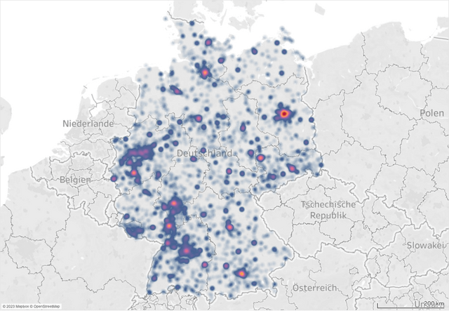 r/dataisbeautiful - [OC] Density Of Döner Kebab Shops In Germany