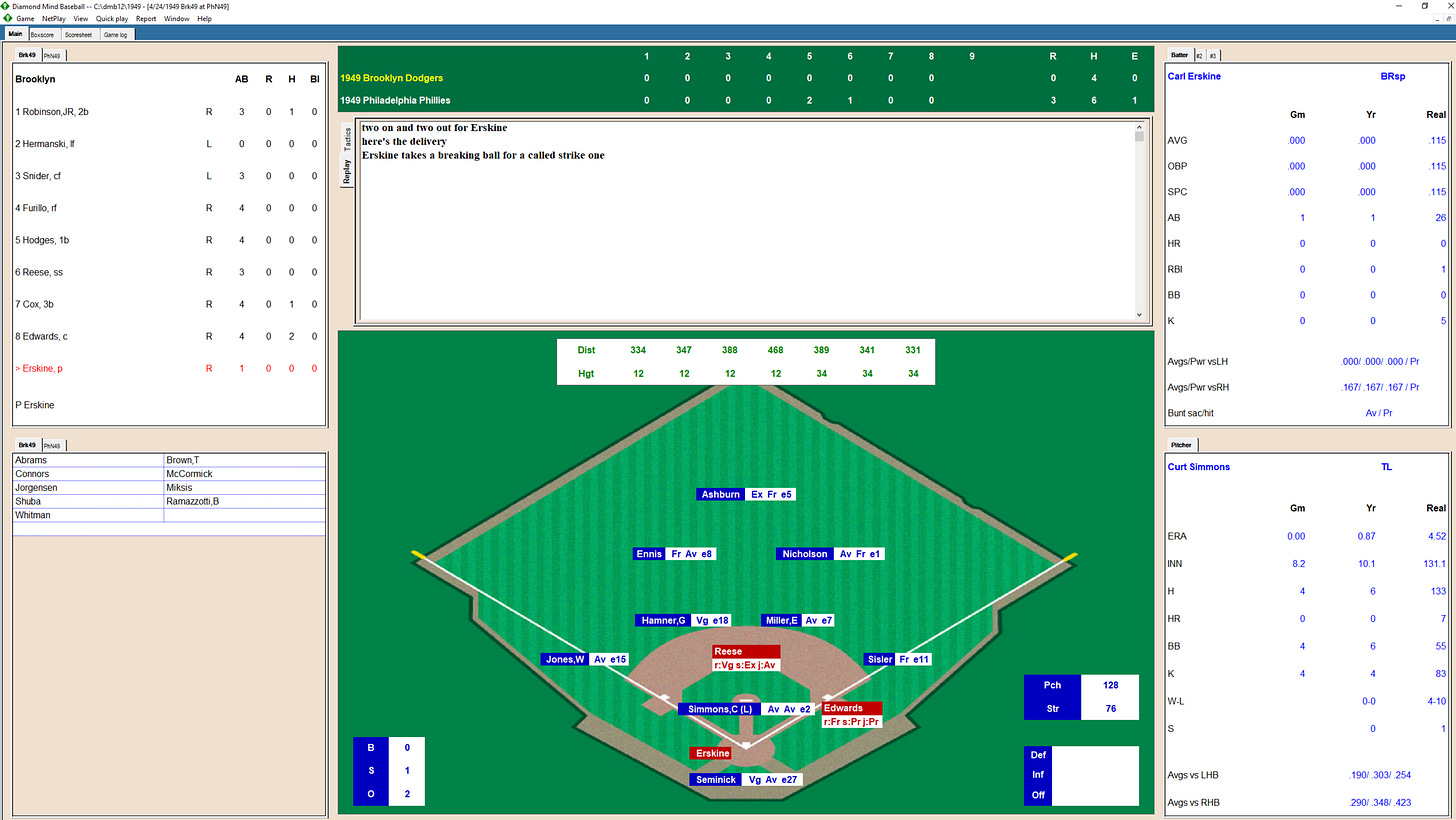 Diamond Mind Baseball Erskine Hits For Himself