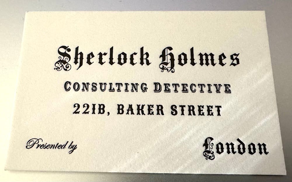 Sherlock Holmes' business card - my latest bookmark