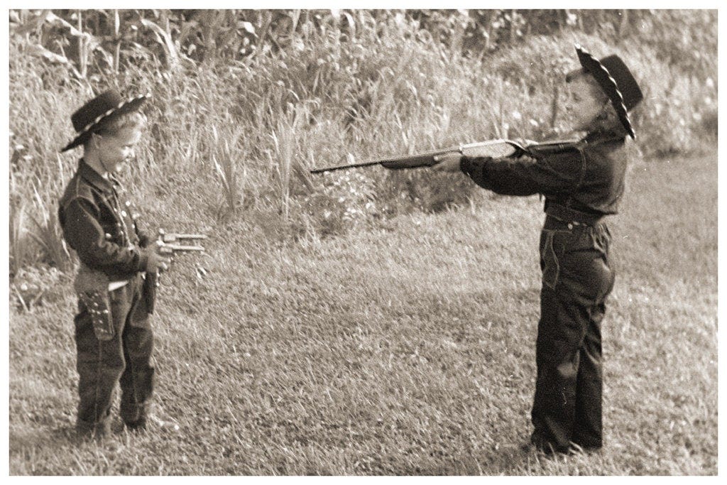 Stick 'Em Up: Vintage Photograph of Kids playing Guns, 8x12