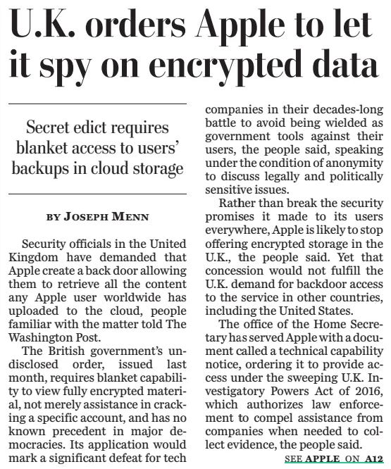 Publicación en portada en la edición de The Washington Post del 8 de febrero de 2025.
