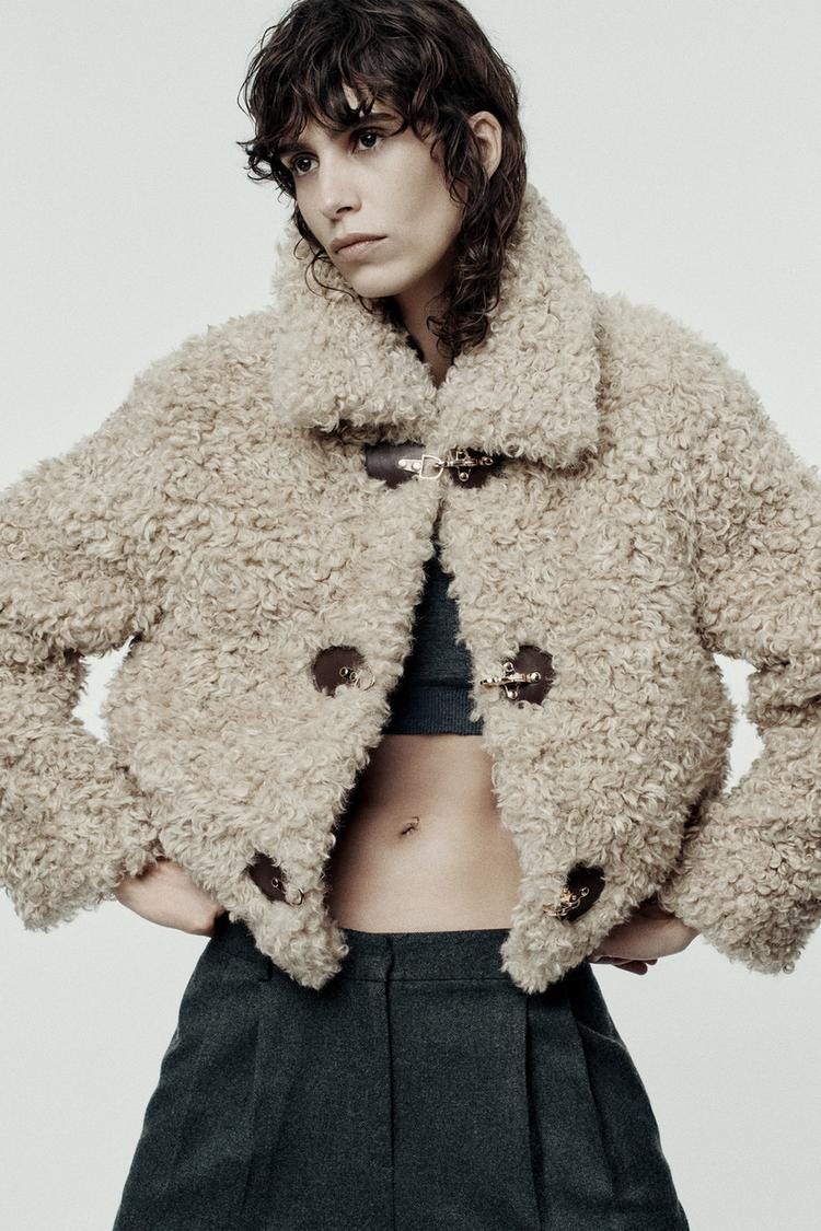 Zara FAUX SHEARLING TOGGLE JACKET - taupe brown - Image 1