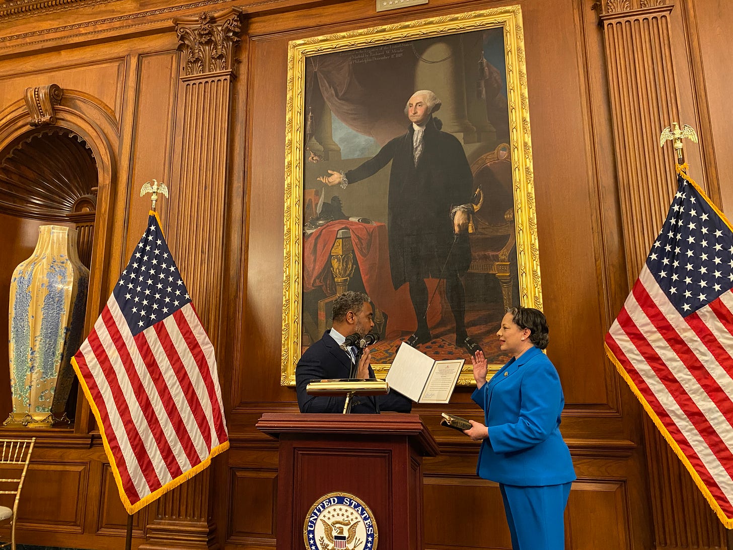 Rep. Steven Horsford swears in Rep. Jennifer McClellan at a CBC ceremonial swearing in