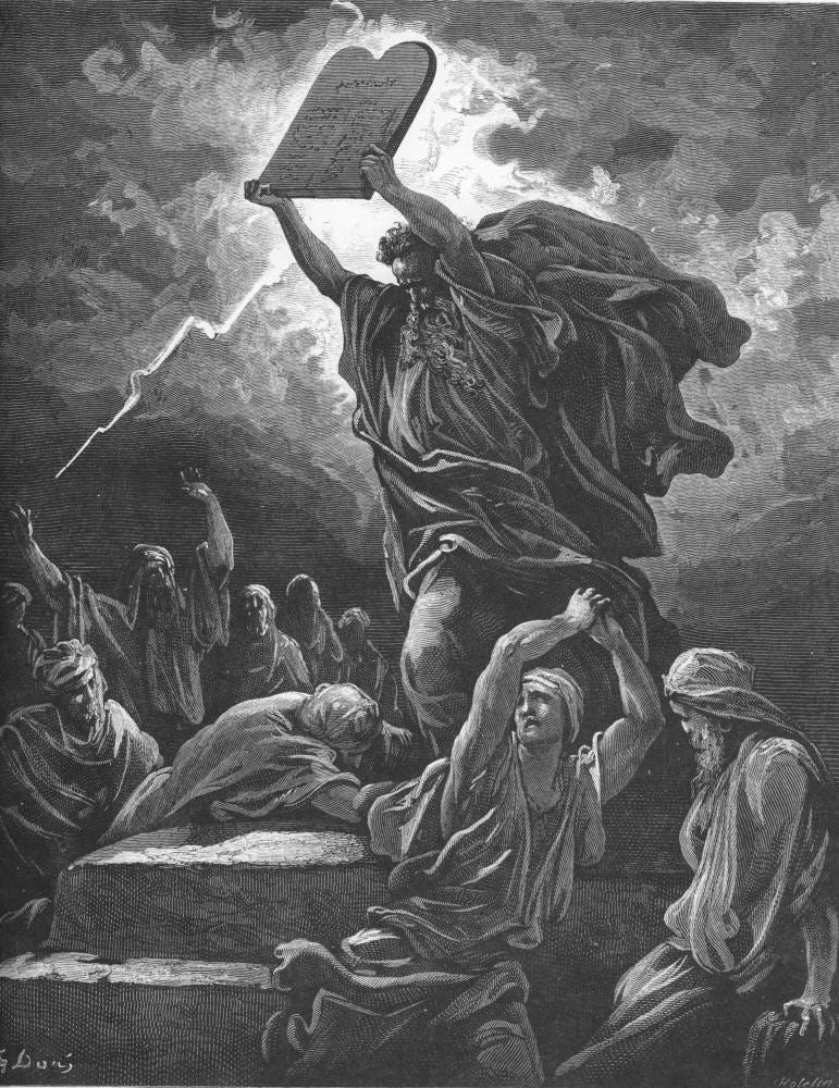 Moses breaking the Tablets of the Law” by Gustave Doré from “The Holy Bible  with Illustrations”
