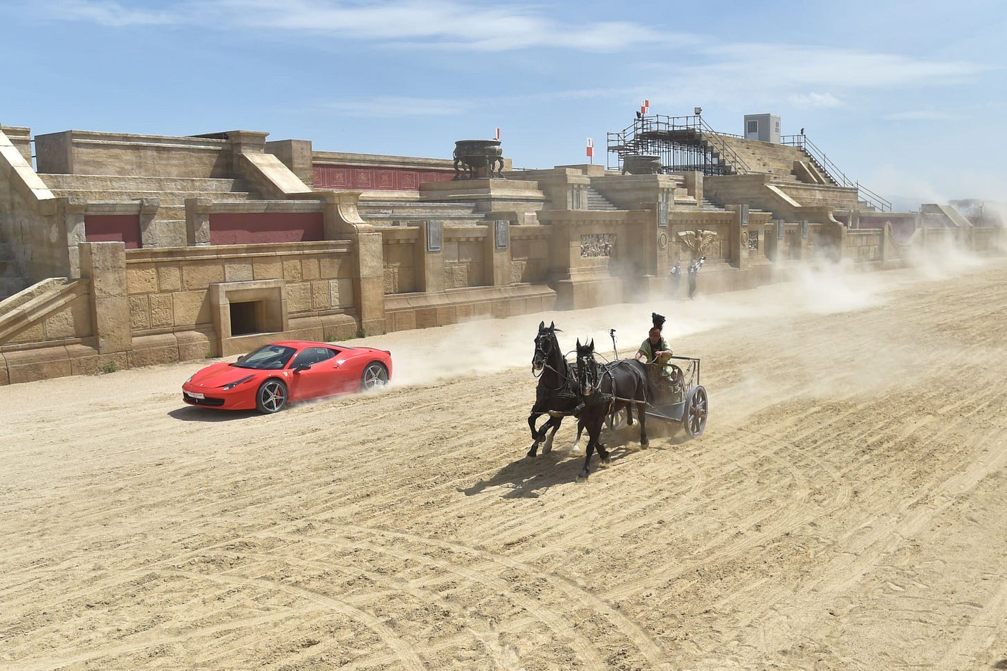 Ferrari races a horse-drawn chariot on Ben Hur set | CNN