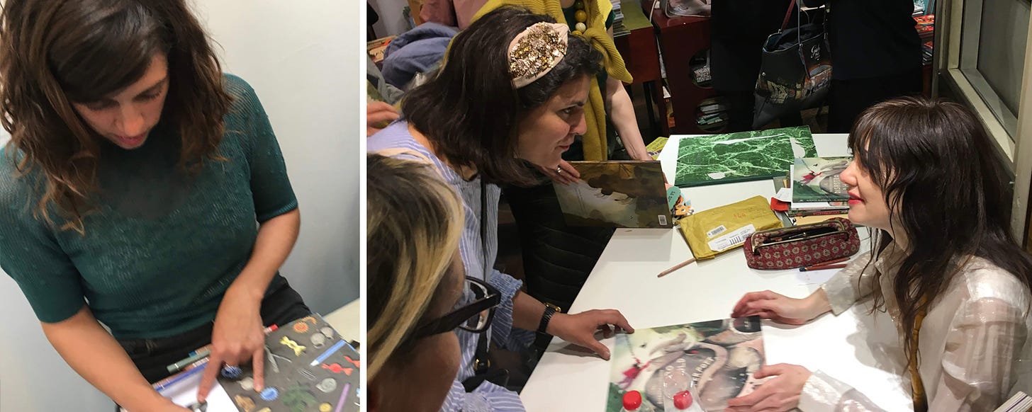Left: Felicita Sala signing a book for me. Right: Beatrice Alemagna signing a book for Devon