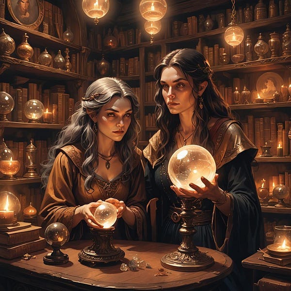 Girls study crystal balls
