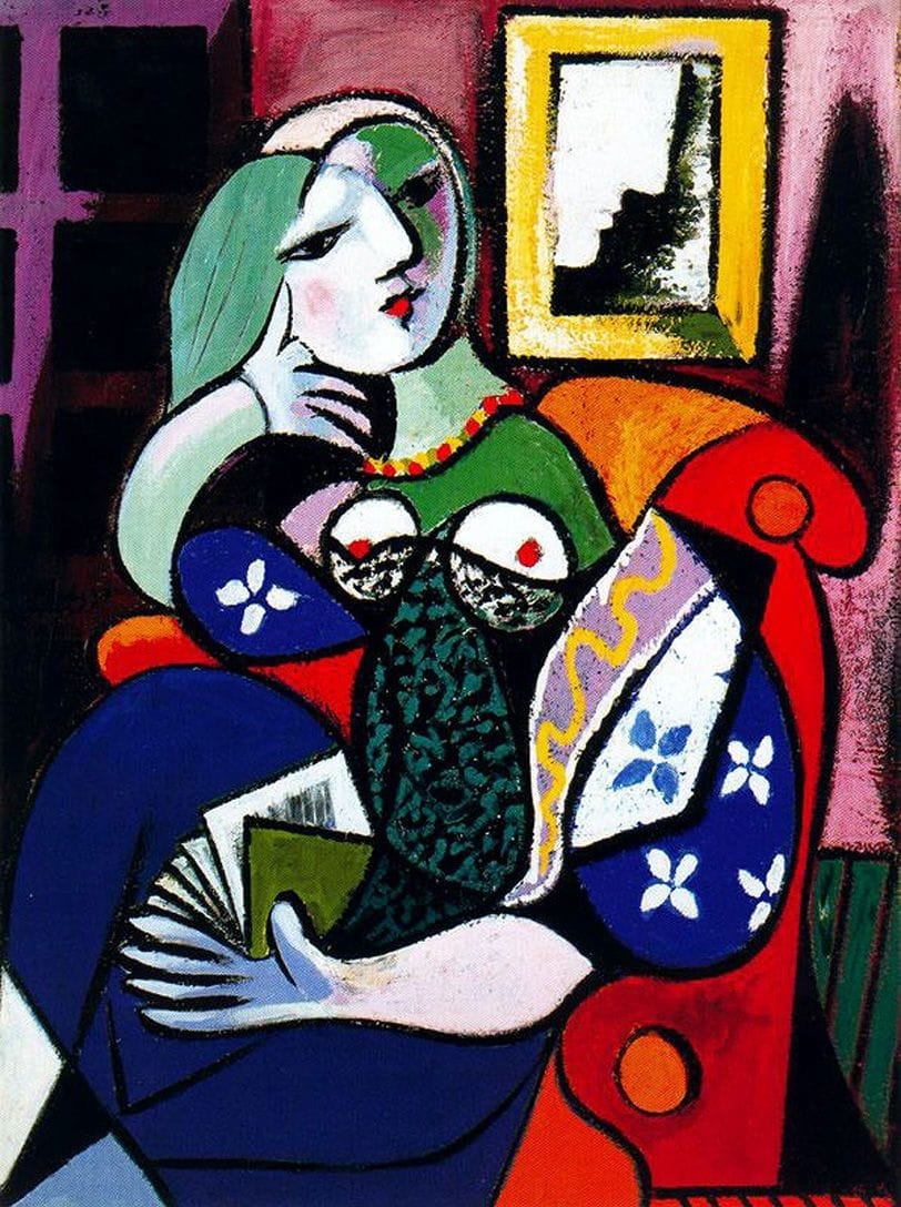 Artwork Title: Woman with a book Femme avec un livre - Artist Name: Pablo Picasso