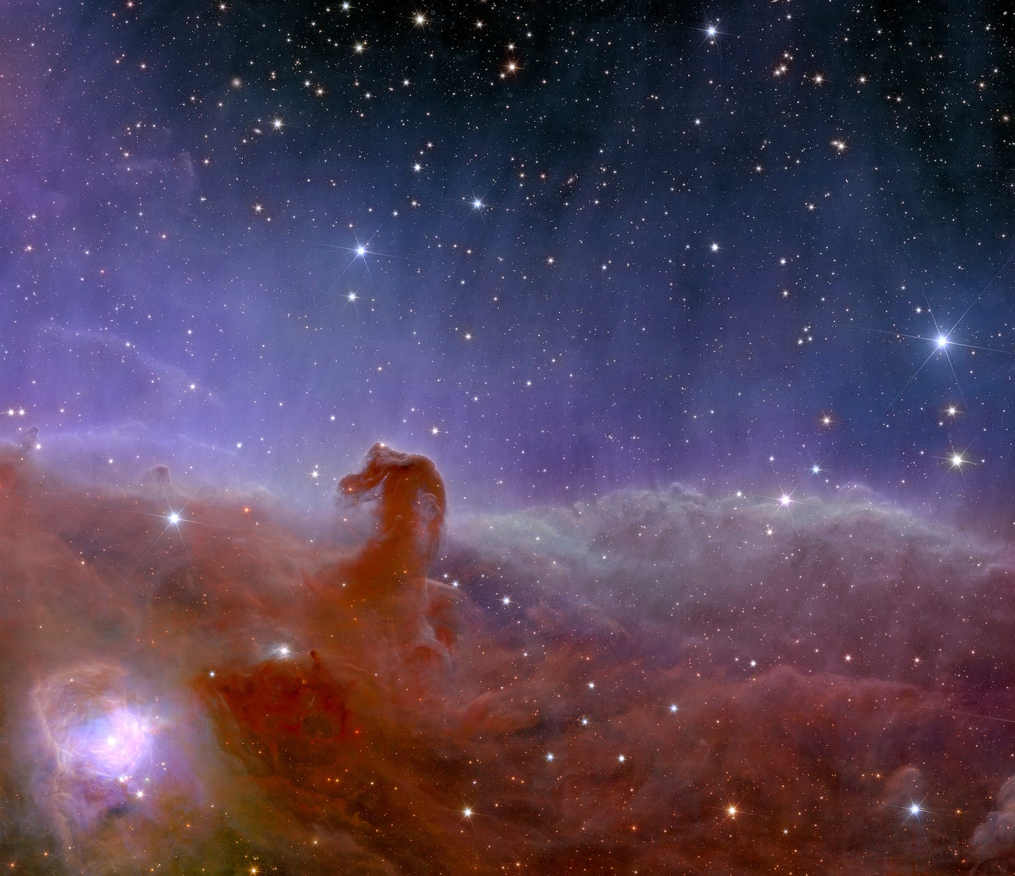 This image provided by the European Space Agency shows Euclid’s panoramic view of the Horsehead Nebula. 