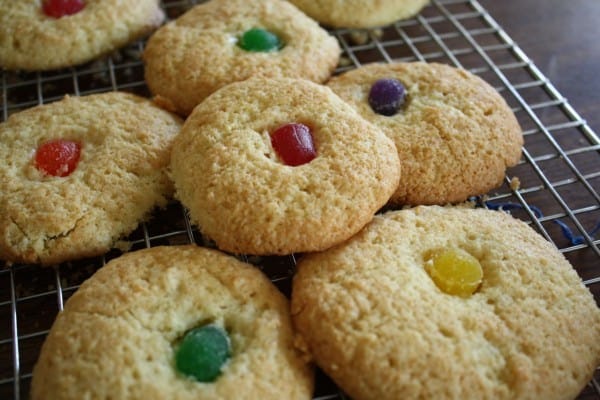 Grandma's sugar cookies with gumdrops pressed in the center