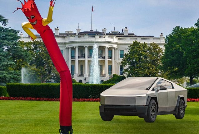 Anonymous on X: "The economy is crashing so hard Trump has to sell used  Cybertrucks at the Whitehouse https://t.co/76RkK2tvPb" / X