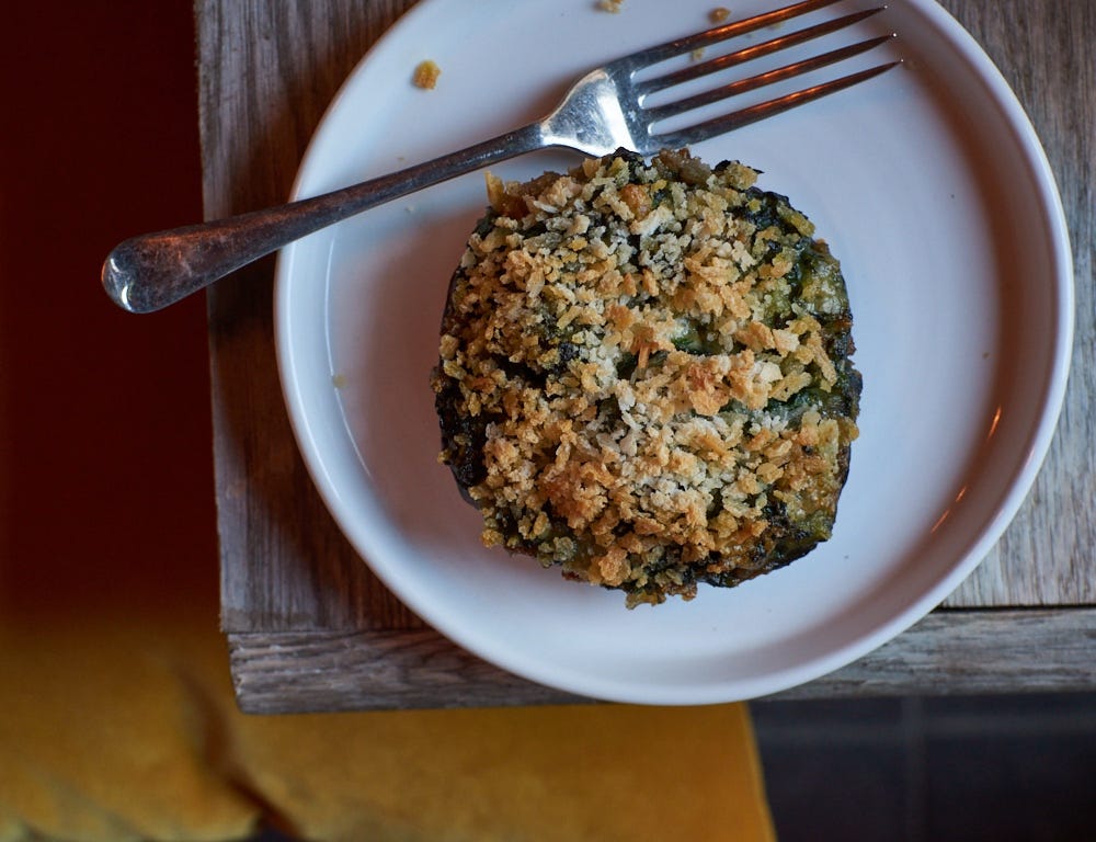 Stilton and spinach stuffed mushrooms