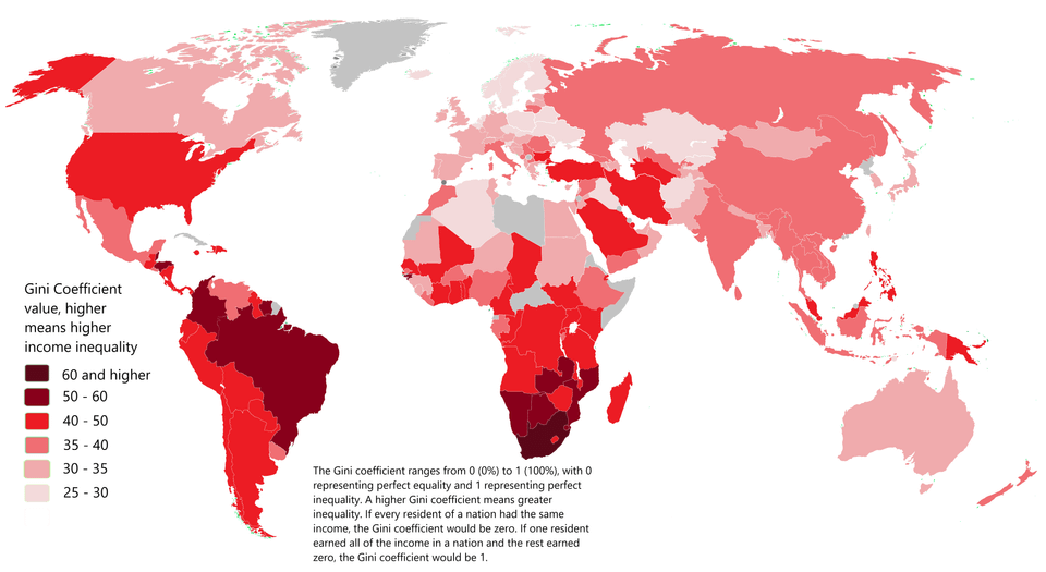 r/MapPorn - Countries by income inequality (Gini Coefficient 2021)