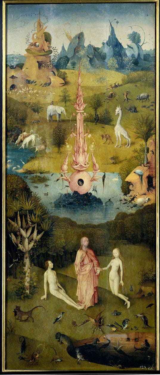 The Paradise, The Creation of Adam and Eve (Left Panel of The Garden of Earthly Delights) by Hieronymus Bosch