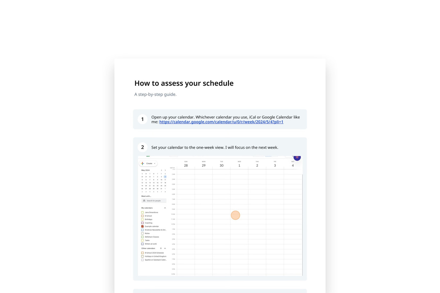 How to assess your schedule, step-by-step guide created with Scribe