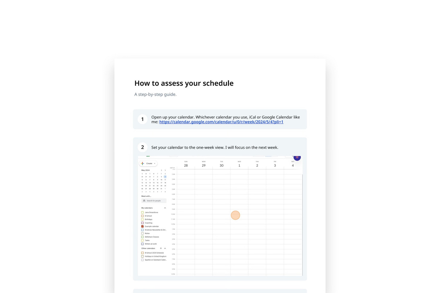 How to assess your schedule, step-by-step guide created with Scribe