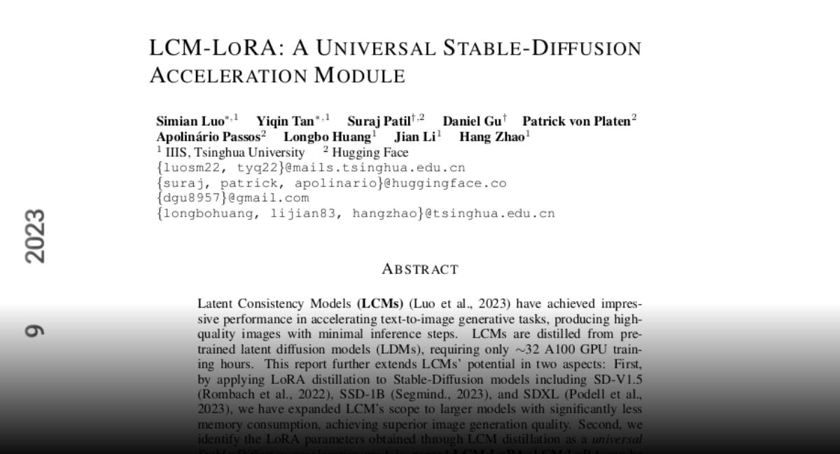 Paper page - LCM-LoRA: A Universal Stable-Diffusion Acceleration Module