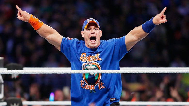 John Cena shouting and raising his arms