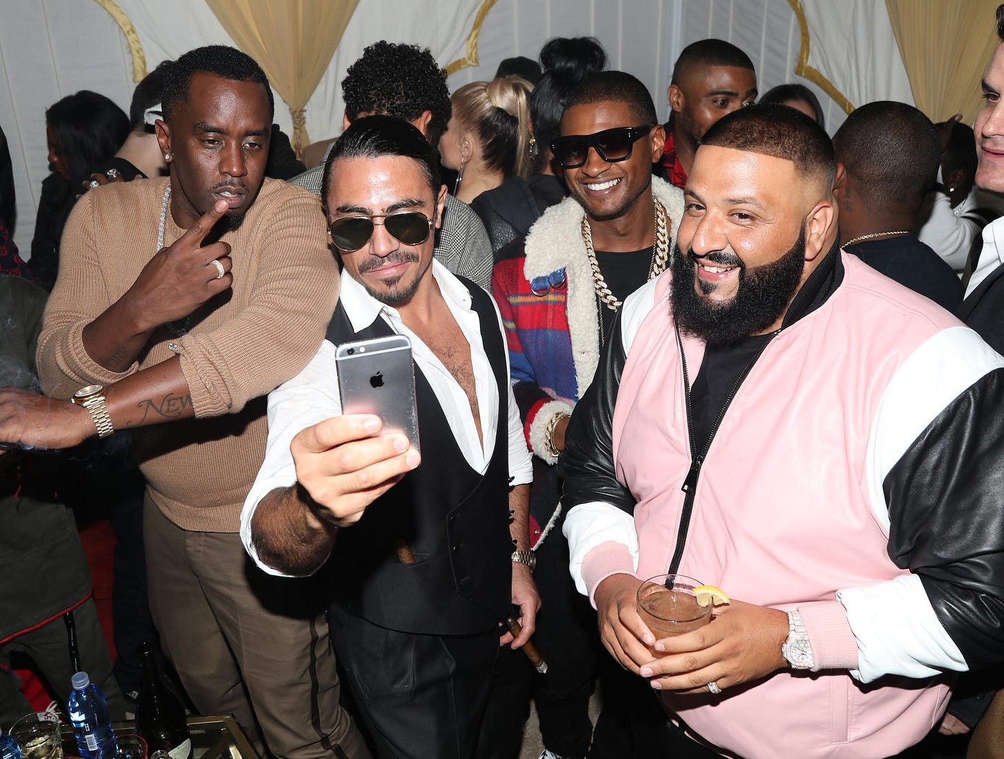 salt bae, diddy, dj khaled, usher taking a selfie