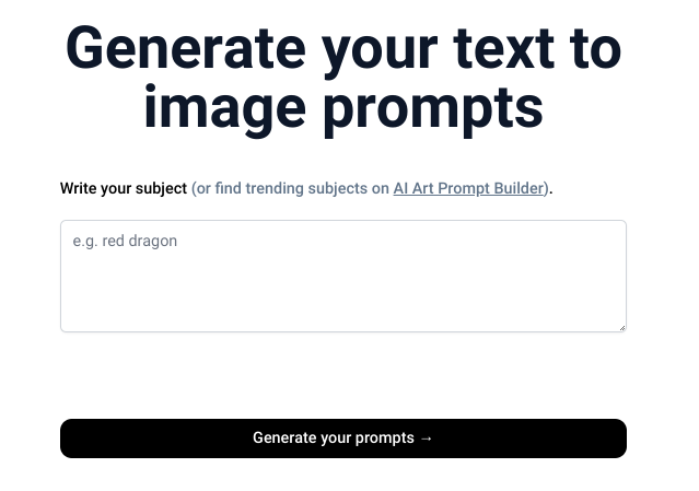 Screenshot of the AI Prompt Generator frontpage