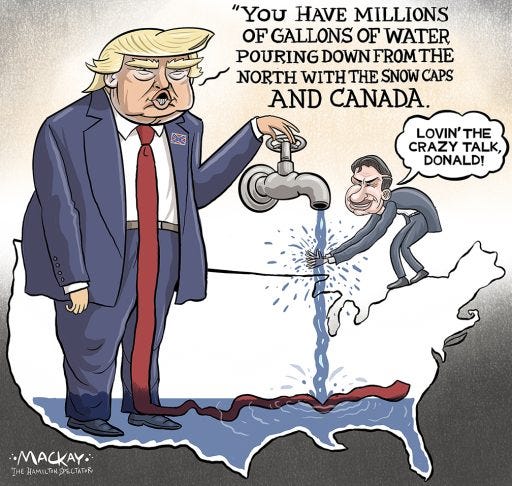 Trump's outlandish proposal to redirect Canadian water to California, though absurd, serves as a reminder of the risks posed by American political influence seeping into Canadian discourse, especially when conservative politicians flirt with populist rhetoric.