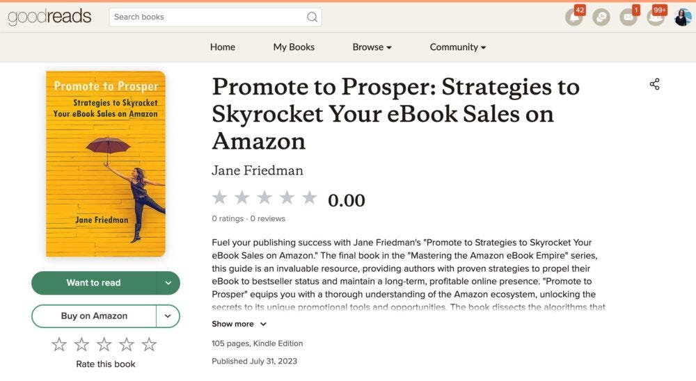 Print da Goodreads com o livro Promote to Prosper em nome de Jane Friedman