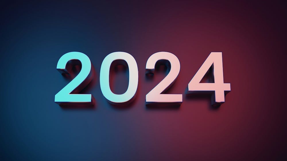 A rendering of the number 2024 on a blue and purple gradient background