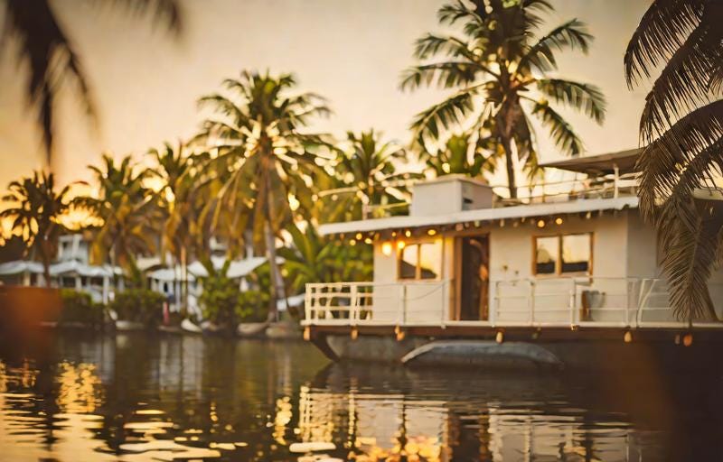 Houseboat with palm trees