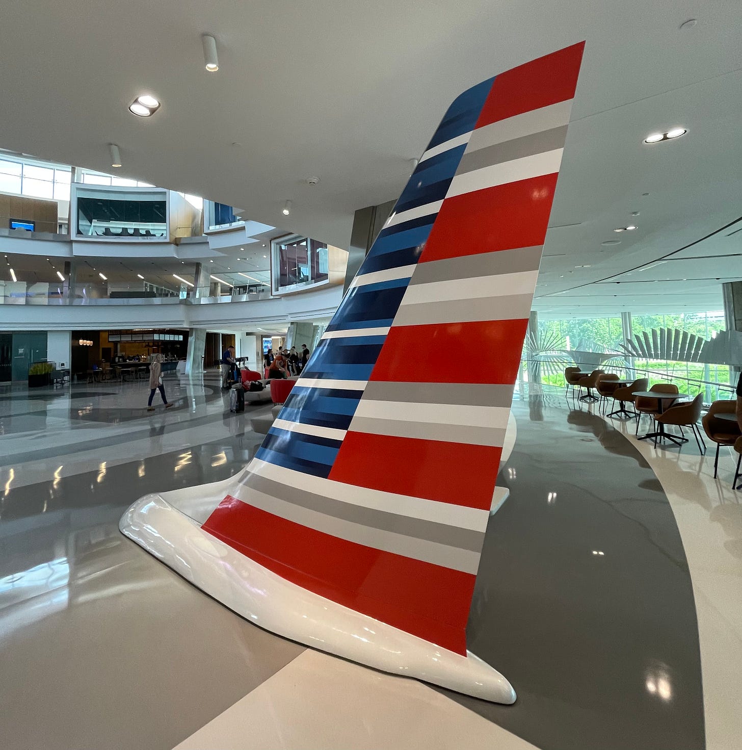 AA tail sculpture in the Skyview 8 building at the new American Airlines headquarters campus near DFW airport