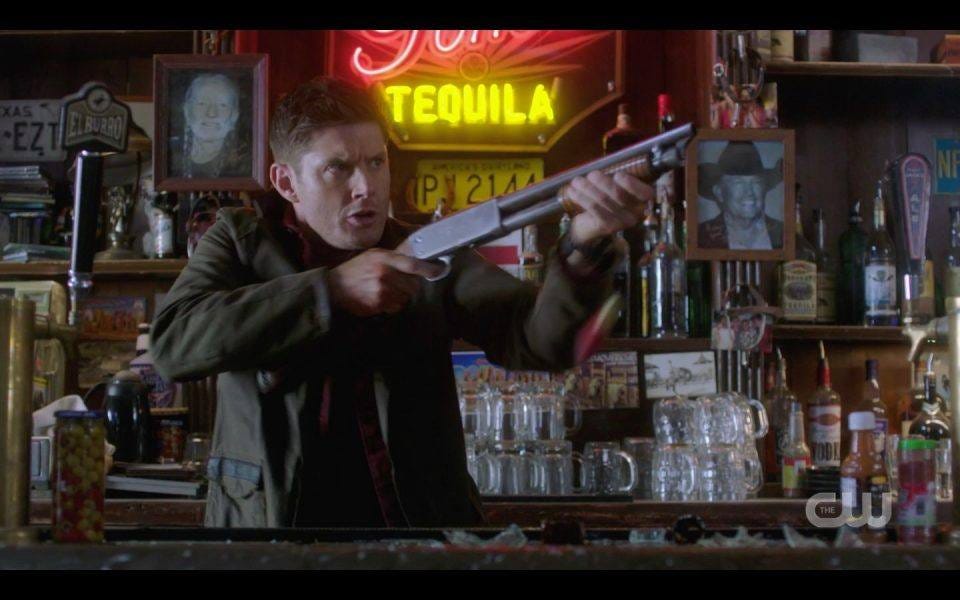 Dean Winchester in gun fight at bar SPN Last Call