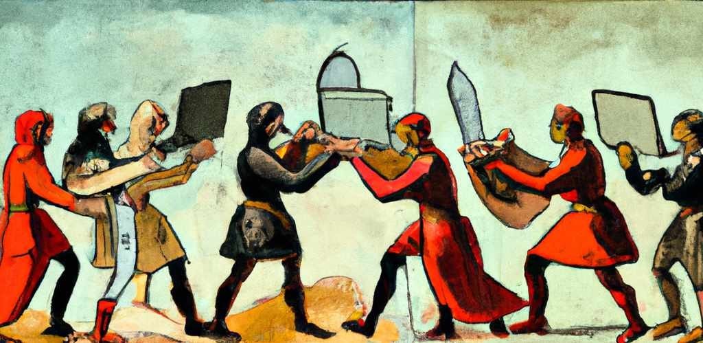 early medieval style drawing of software developers with tablets