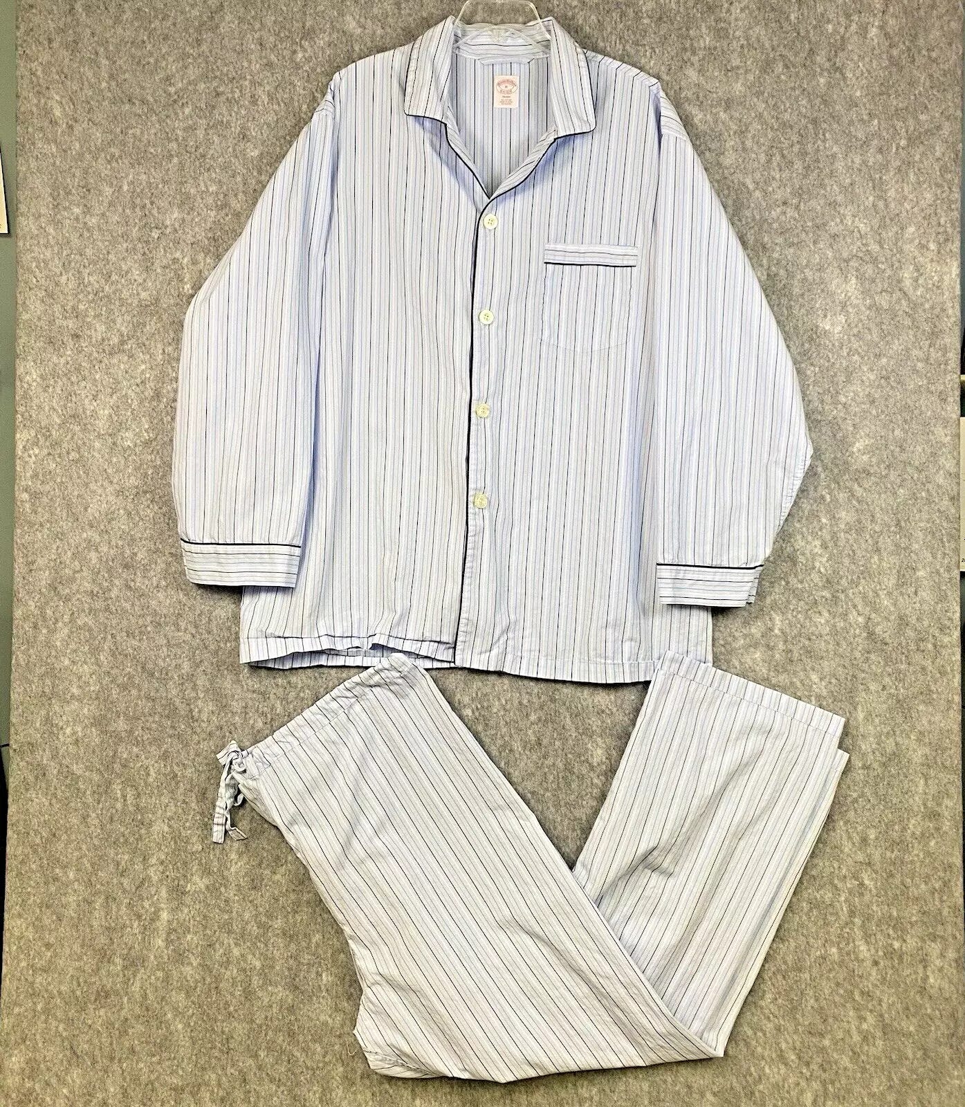 Brooks Brothers Men's XL 100% Cotton Blue White Stripes 2-Piece Pajama Set - Picture 1 of 12