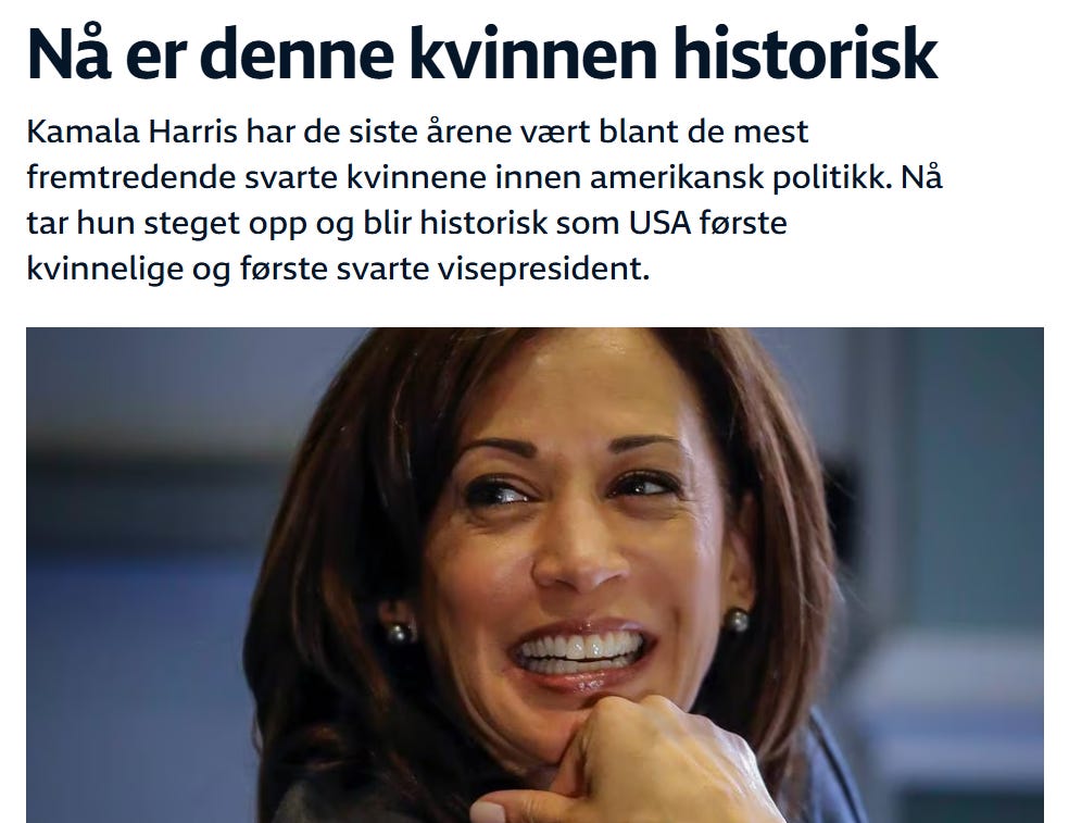 NRK: Kamala Harris er den første kvinnelige og første svarte visepresidenten