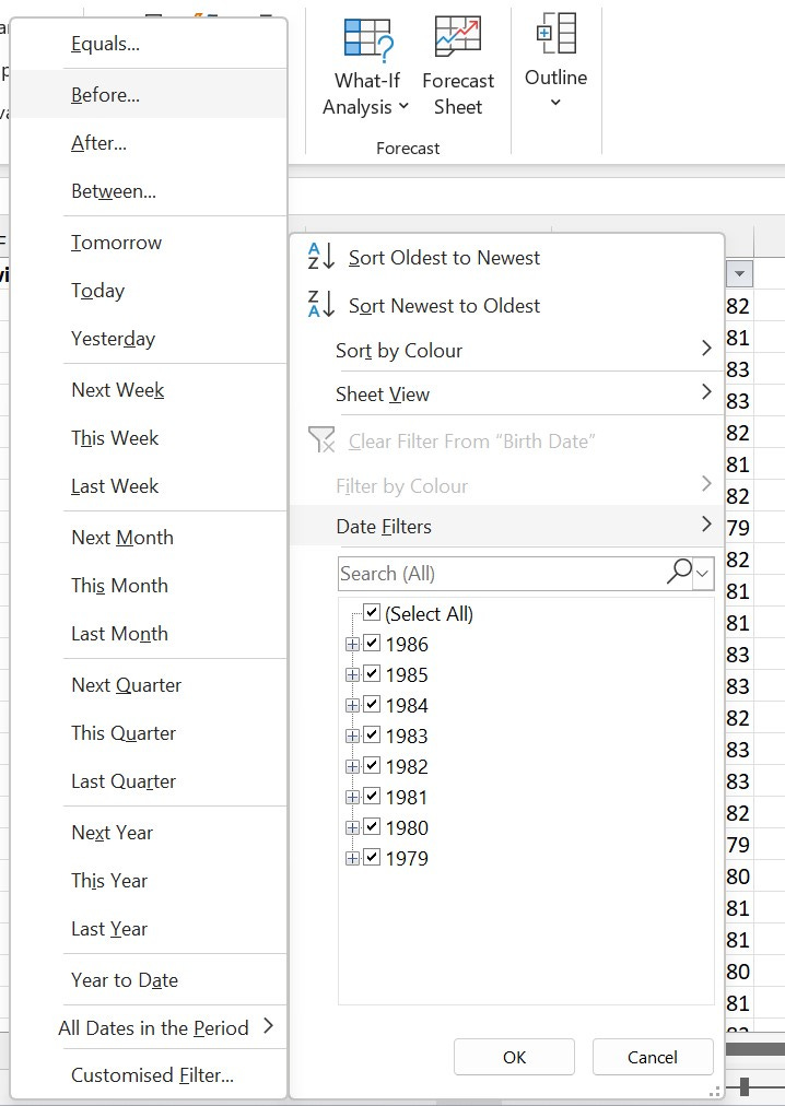 Filtering dates in Excel