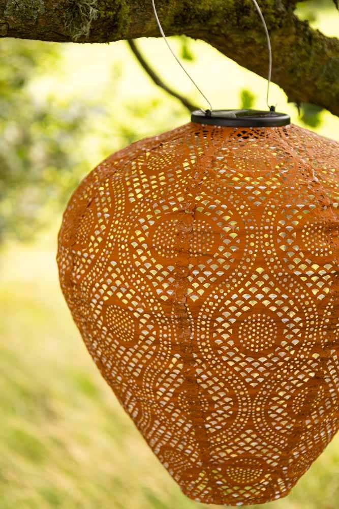 Close-up image of the Bell Shaped Ochre Outdoor Garden Lantern.