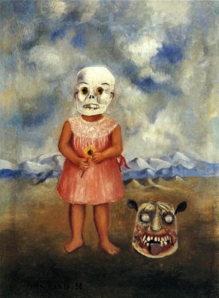 Scary Art Scary Paintings Frida Kahlo Girl with Death Mask 