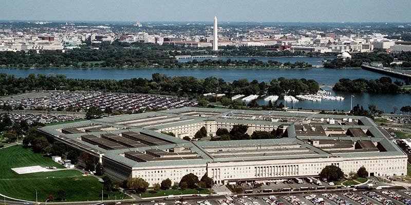 Skyline of Washington, DC, showing the Washington Monument and the Pentagon