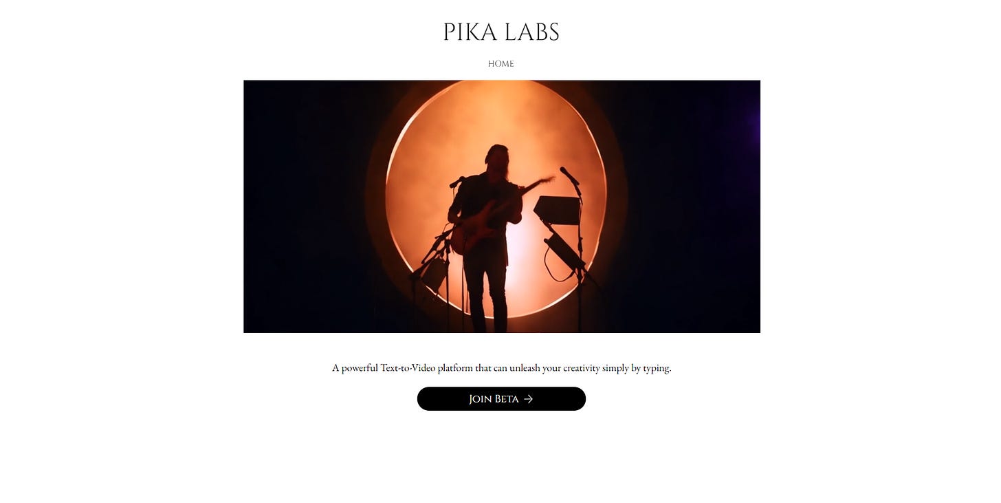 Frontpage of Pika Labs text-to-video