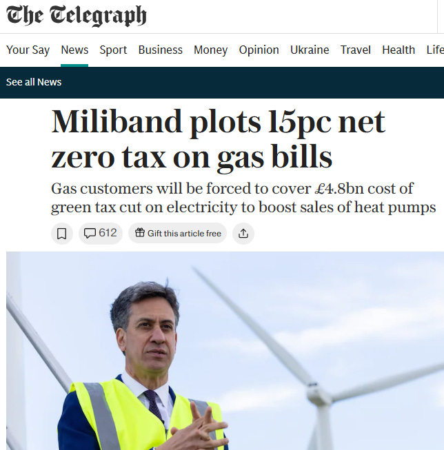 Figure G - Miliband Plotting 15 per cent Net Zero Tax on Gas Bills