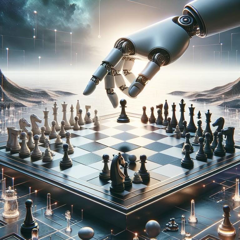 A robotic hand playing chess on a futuristic board, symbolizing AI’s impact on traditional games and its ability to manipulate rules. A robotic hand playing chess on a futuristic board, symbolizing AI’s impact on traditional games and its ability to manipulate rules.